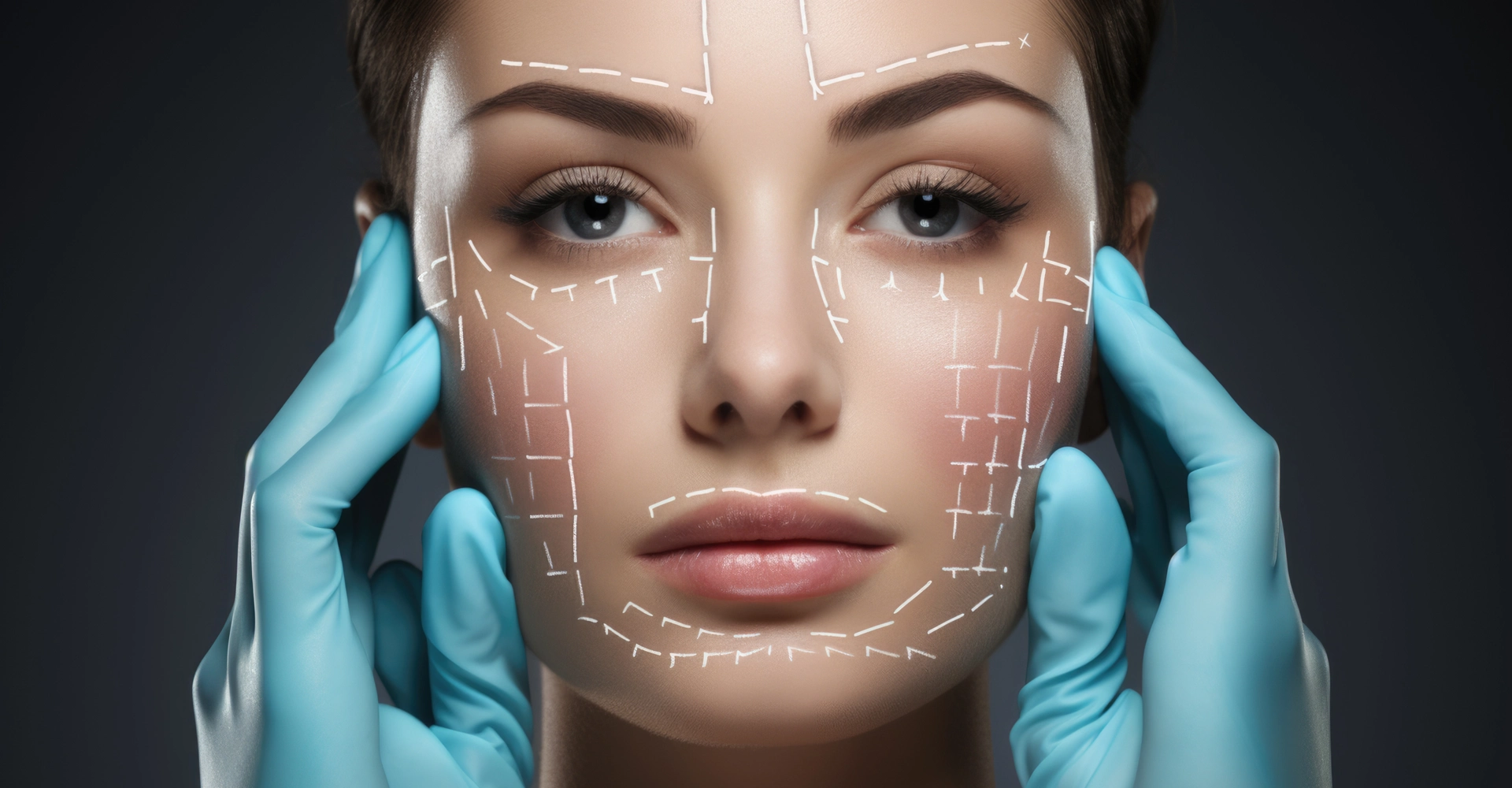 Doctor preparing female patient for cosmetic surgery in clinic